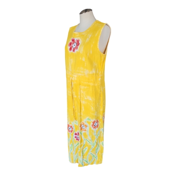 VTG 90s Campers Handpainted Floral Yellow Long Maxi Dress Flowers Teacher - Picture 8 of 12